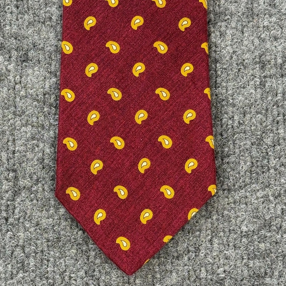 Brooks Brothers Tie Red Yellow Paisley 100% Linen Preppy Necktie Italy